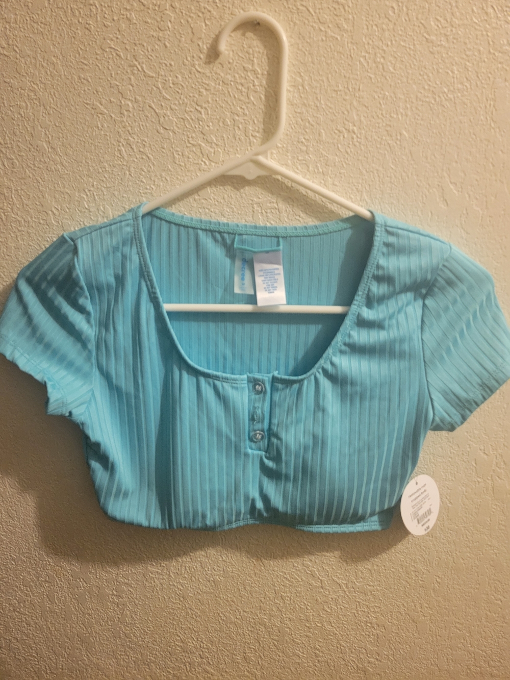 Decree Teal Ribbed Scoop Neck Crop Top Swim Top